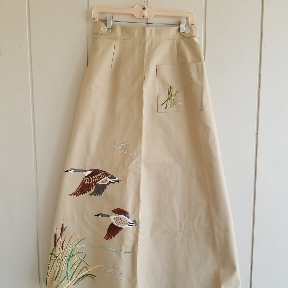 VTG Women’s Sporting Life Skirt Maxi Embroidered Geese Cattails Size Medium